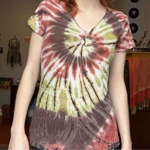 Y2K Forest Fairy Style Tie Dye V Neck T Shirt